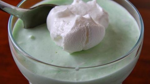 Lime Green Jello Salad With Fruit And Marshmallows