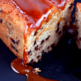 Brown Sugar Banana Chocolate Chip Pound Cake with Salted Caramel