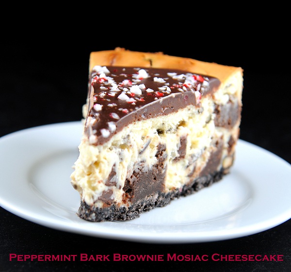 Peppermint Bark Brownie Mosaic Cheesecake