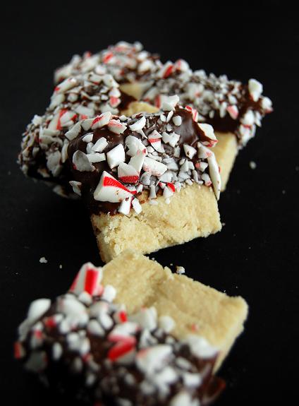 Candy Cane Crunch Chocolate Dipped Shortbread