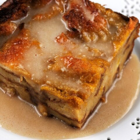 Spiced Pumpkin Bread Pudding with Maple Glaze