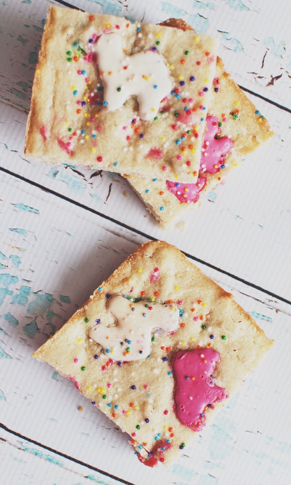 Overhead shot of three Circus Animal Cookie Blondies