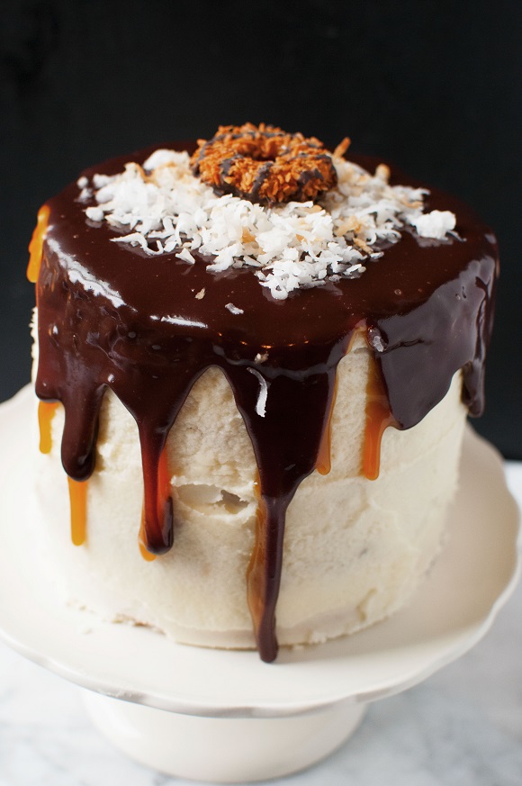 Full shot of Samoa Mascarpone Layer Cake