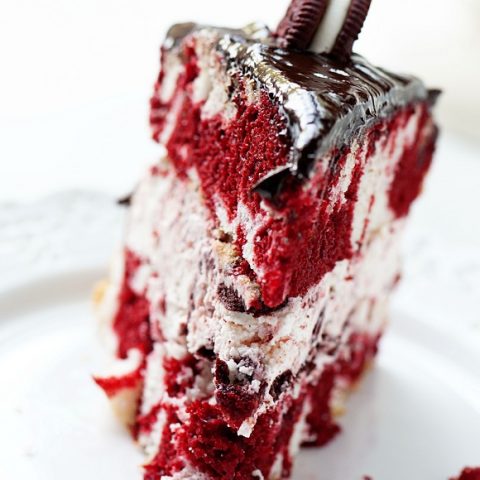 Red Velvet Marble Cake with Red Velvet Oreo Cream Cheese Bavarian Filling