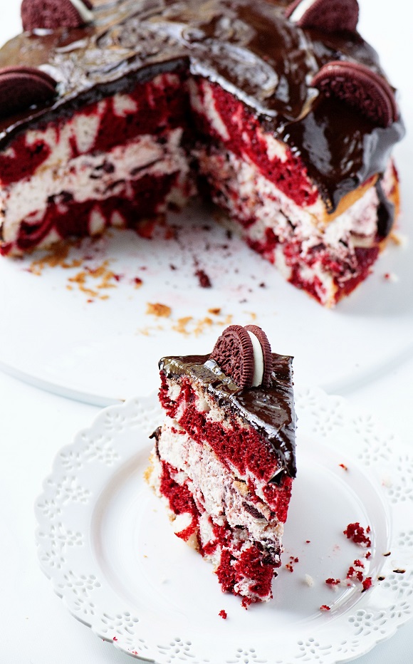 Slice of Red Velvet Marble Cake 