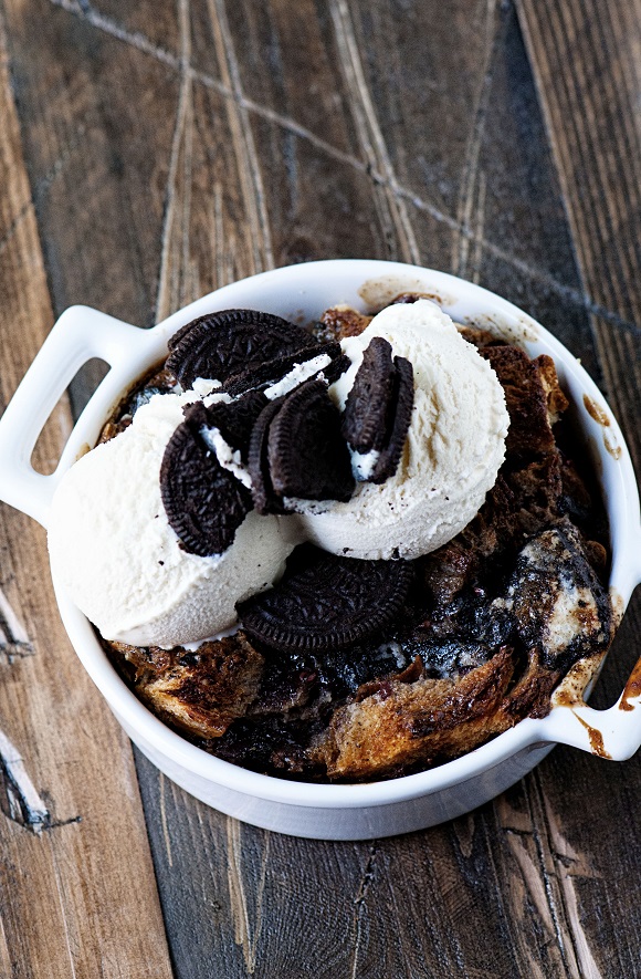 Blackberry Jam Cookies and Cream Bread Pudding