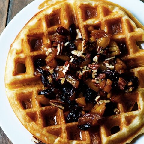 Malted Yeast Waffles with Apple Cranberry Compote