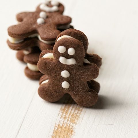 Mini Chocolate Gingerbread Men Sandwich Cookies