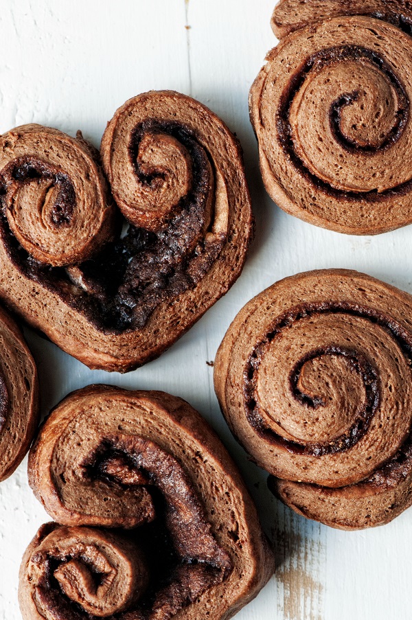 Chocolate-Cinnamon Cinnamon Rolls before glaze.