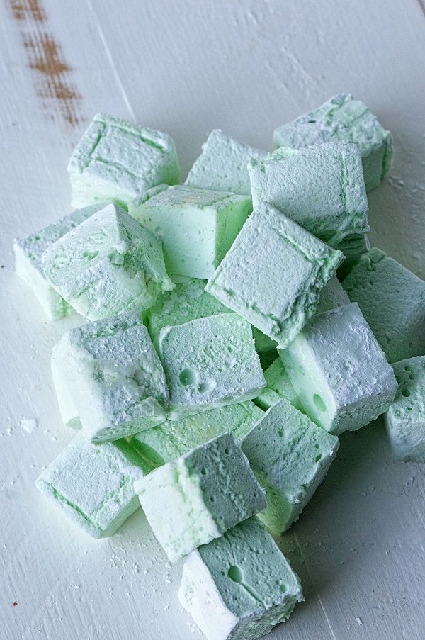 Pile of green mint marshmallows