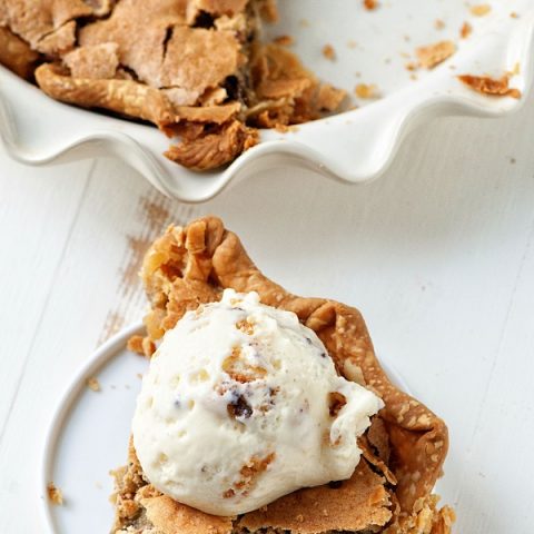 Gooey Dark Chocolate Covered Almond Cookie Pie