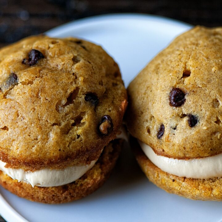 Pumpkin Chocolate Chip Whoopie Pies with Butterscotch Creme