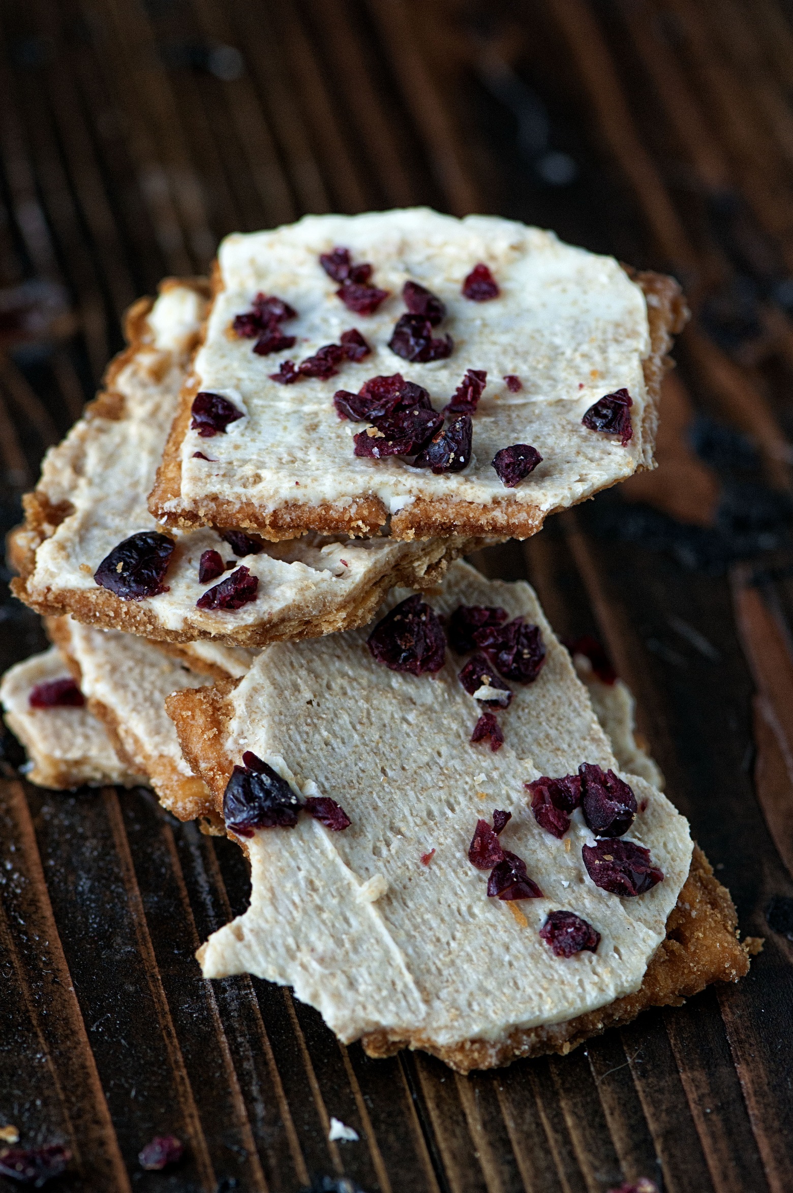 Stack of Cranberry Bliss Cracker Toffee.