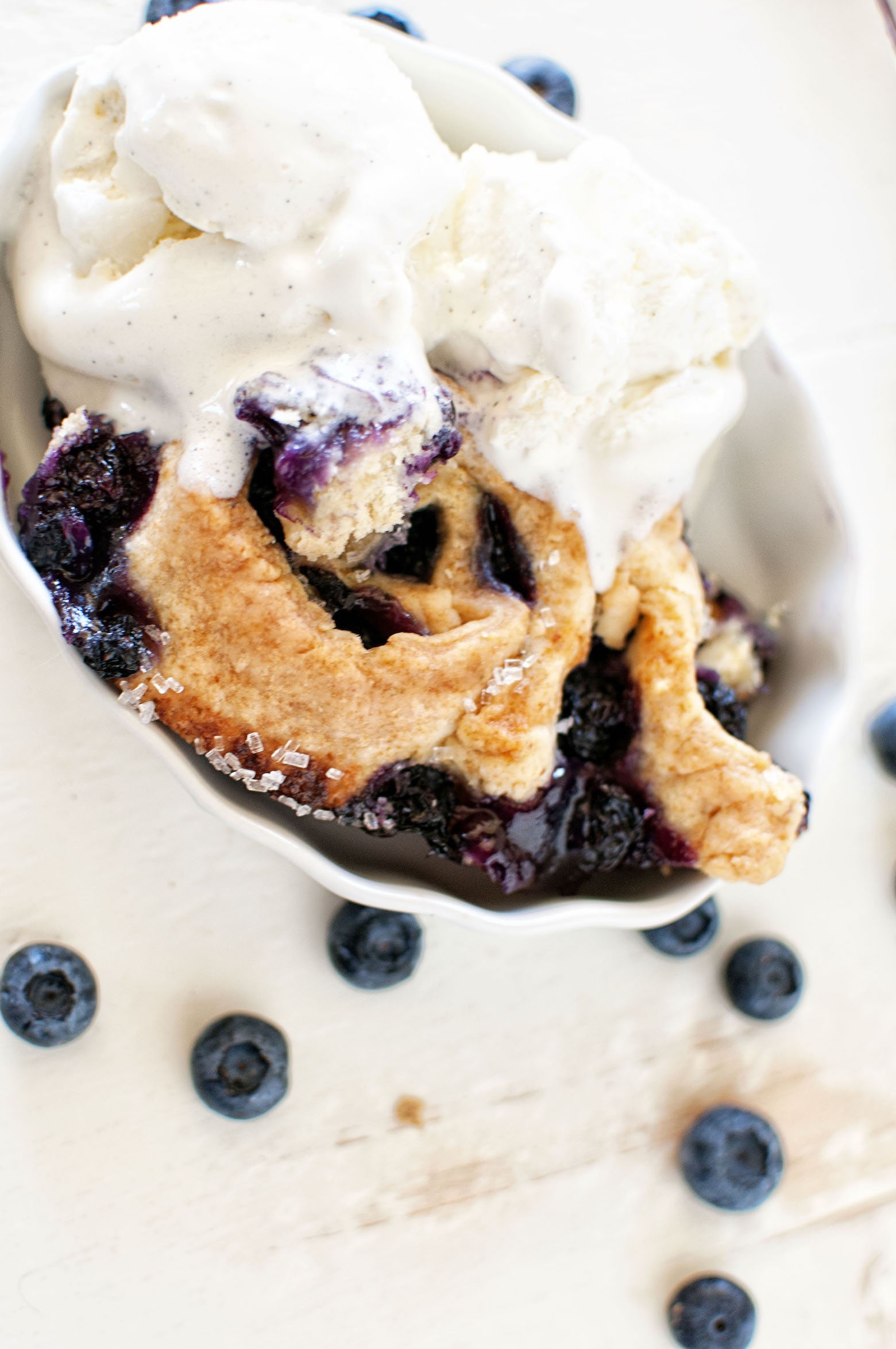 Individual portion of Blueberry Limoncello Cobbler