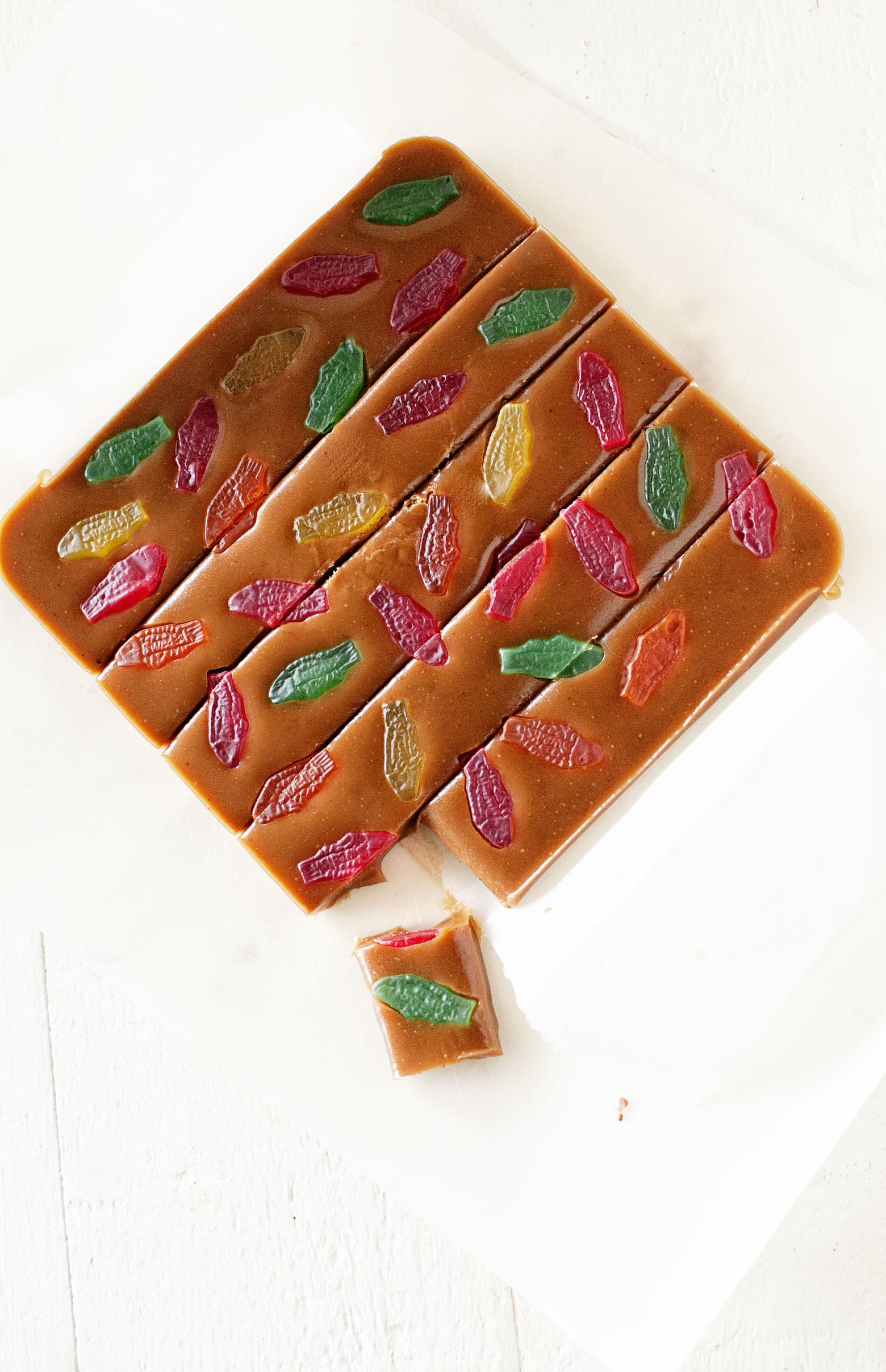 Overhead shot of Swedish Fish Caramels