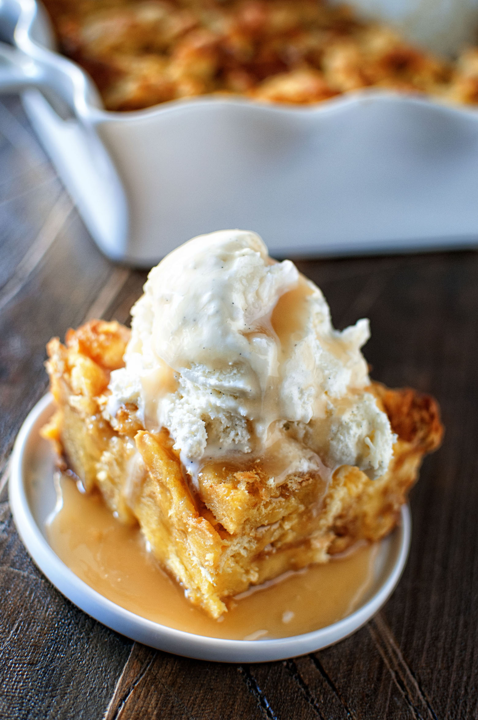 Eggnog Bread Pudding with Spiced Rum Caramel Sauce 