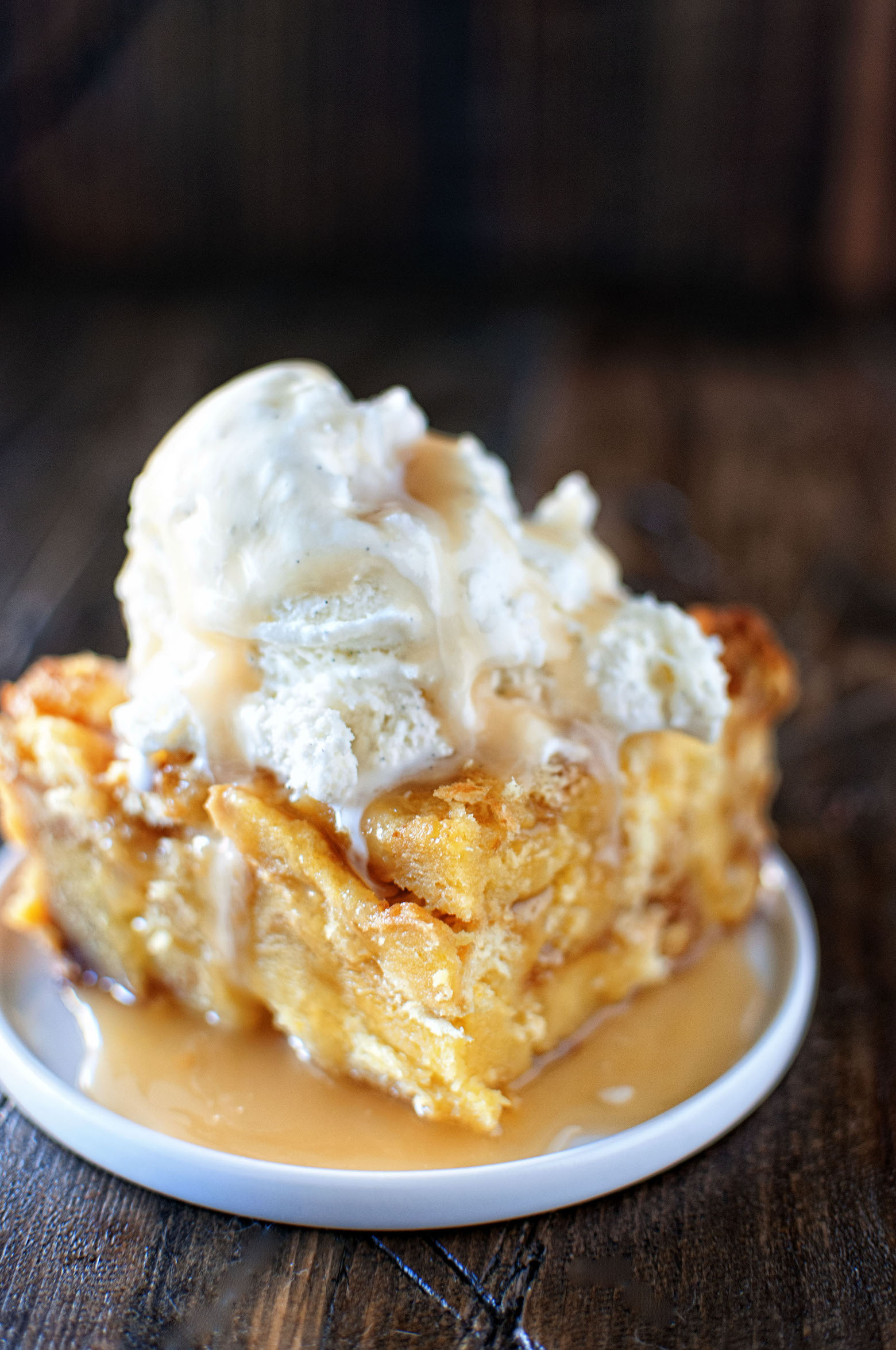 Eggnog Bread Pudding with Spiced Rum Caramel Sauce