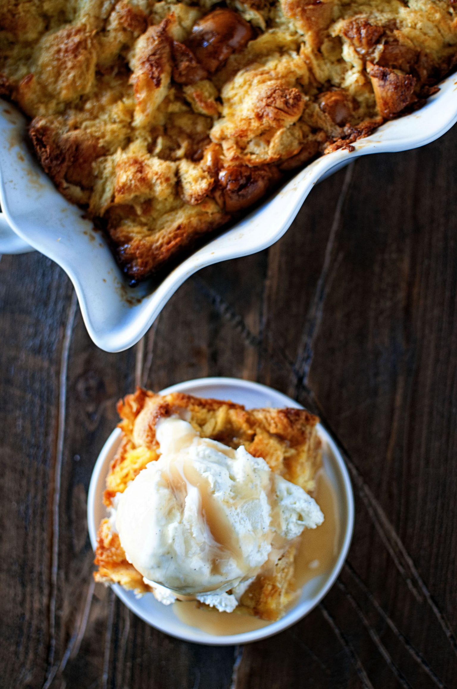 Eggnog Bread Pudding with Spiced Rum Caramel Sauce