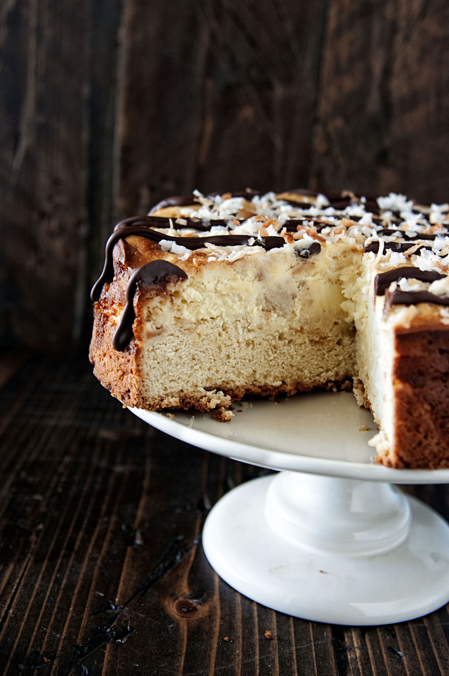 Open view of Samoas Cheesecake Coffee Cake