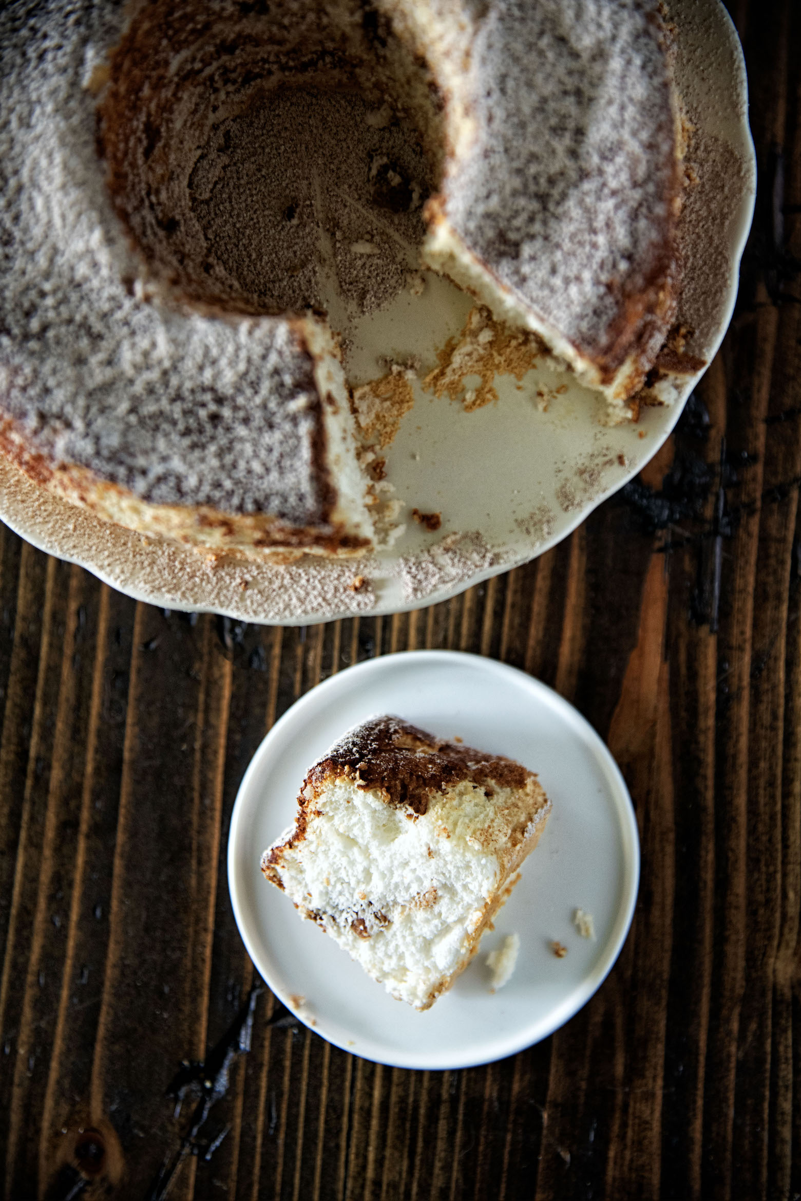 Overhead view Snickerdoodle Angel Food Cake