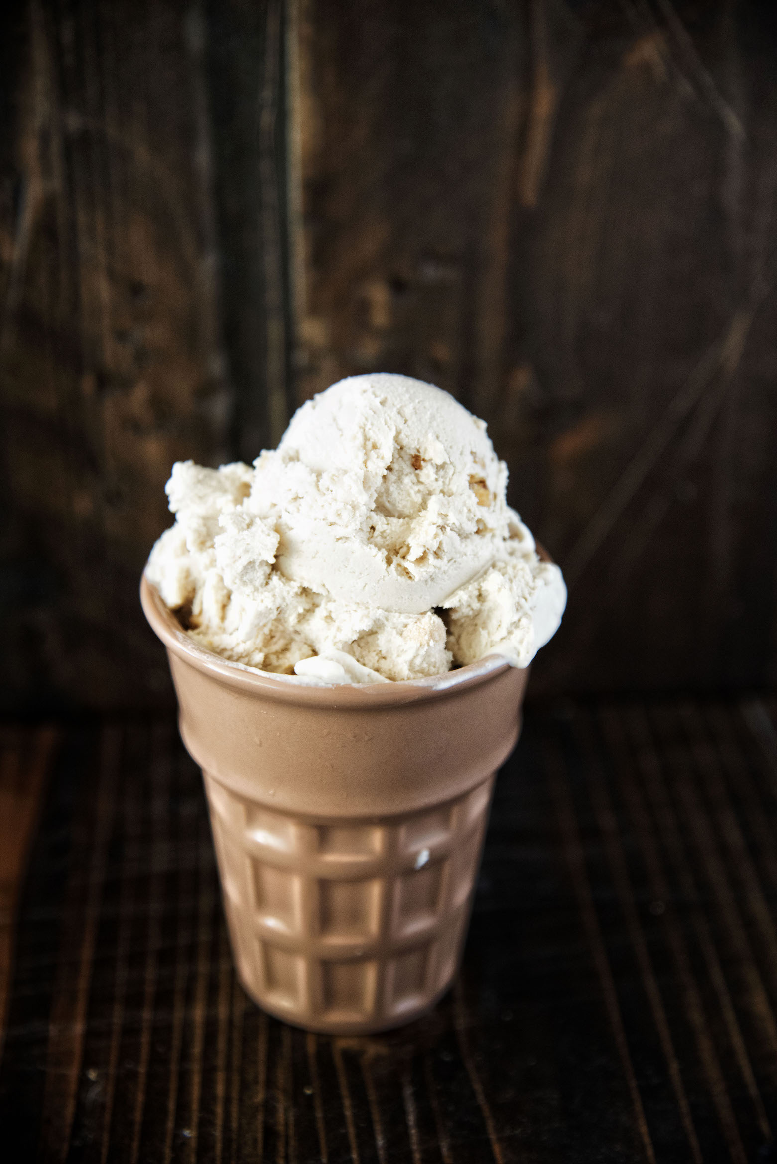 Coke and Salted Peanut No Churn Ice Cream in a cone cup