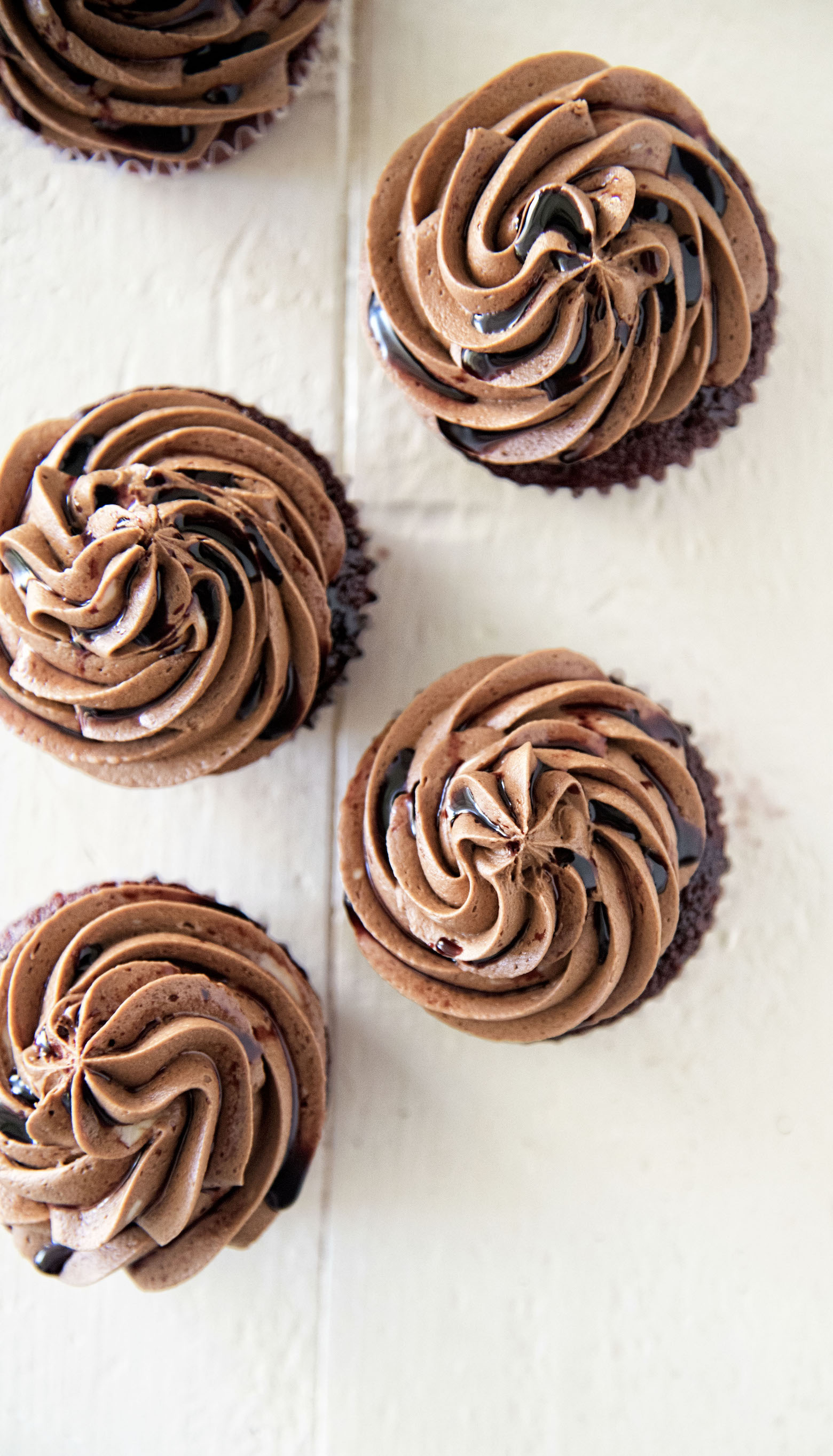 Overhead shot of Kalimotxo Chocolate Red Velvet Cupcakes