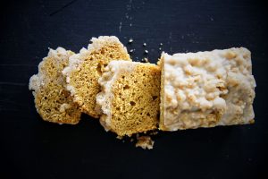 Bourbon Glazed Brown Butter Crumb Topped Pumpkin Cake