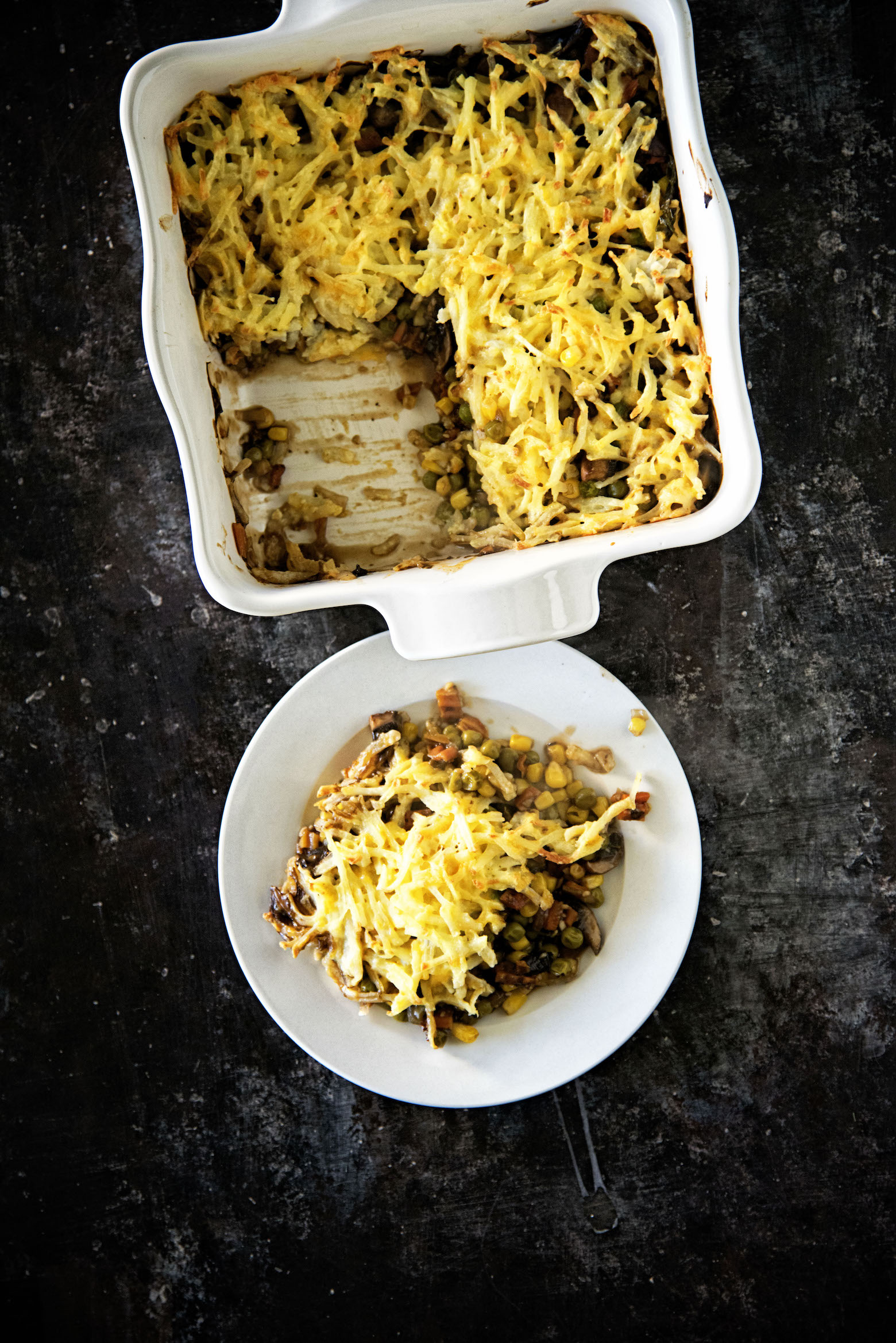 Cheesy Hash Brown Topped Vegetarian Shepherds Pie