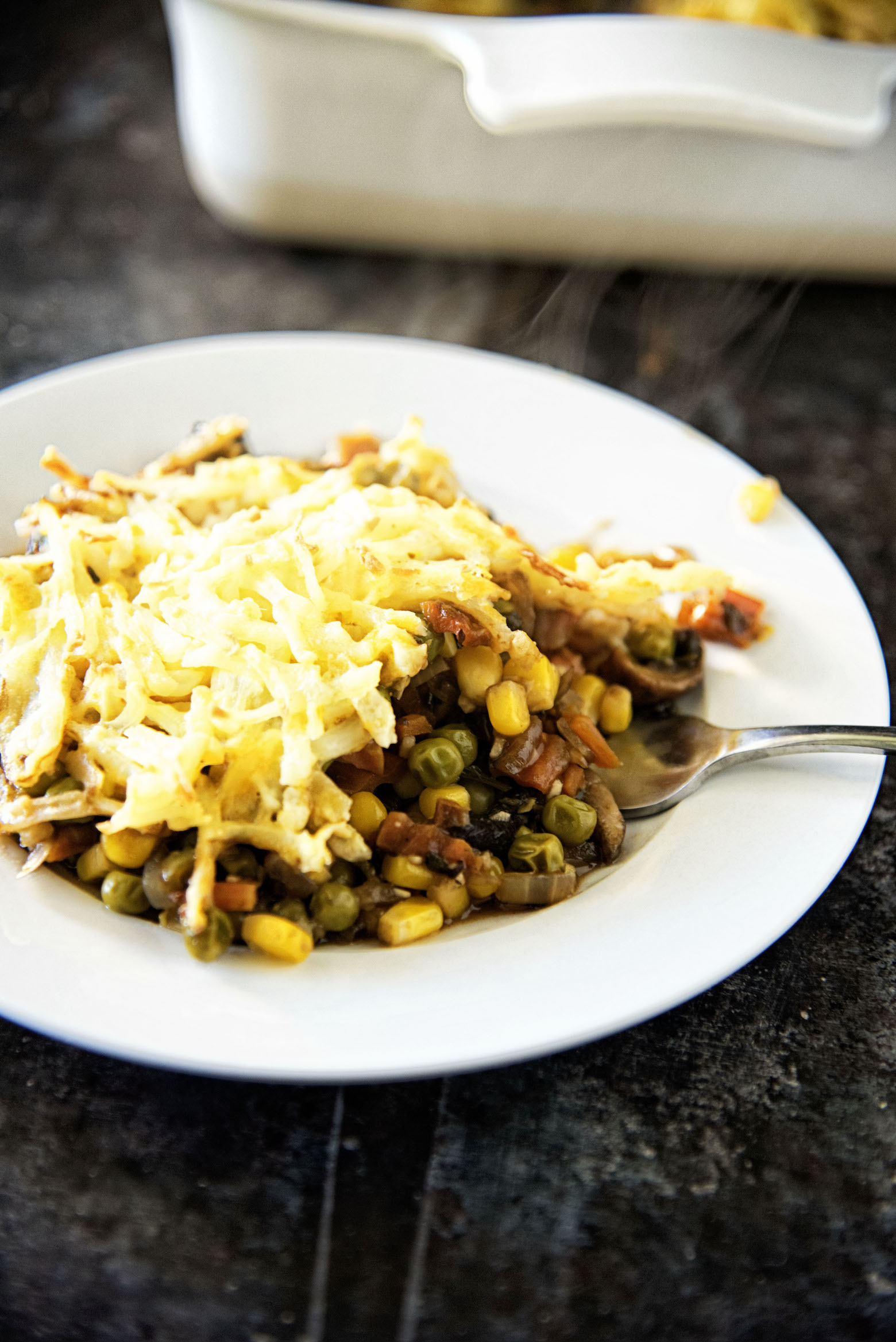 Cheesy Hash Brown Topped Vegetarian Shepherds Pie