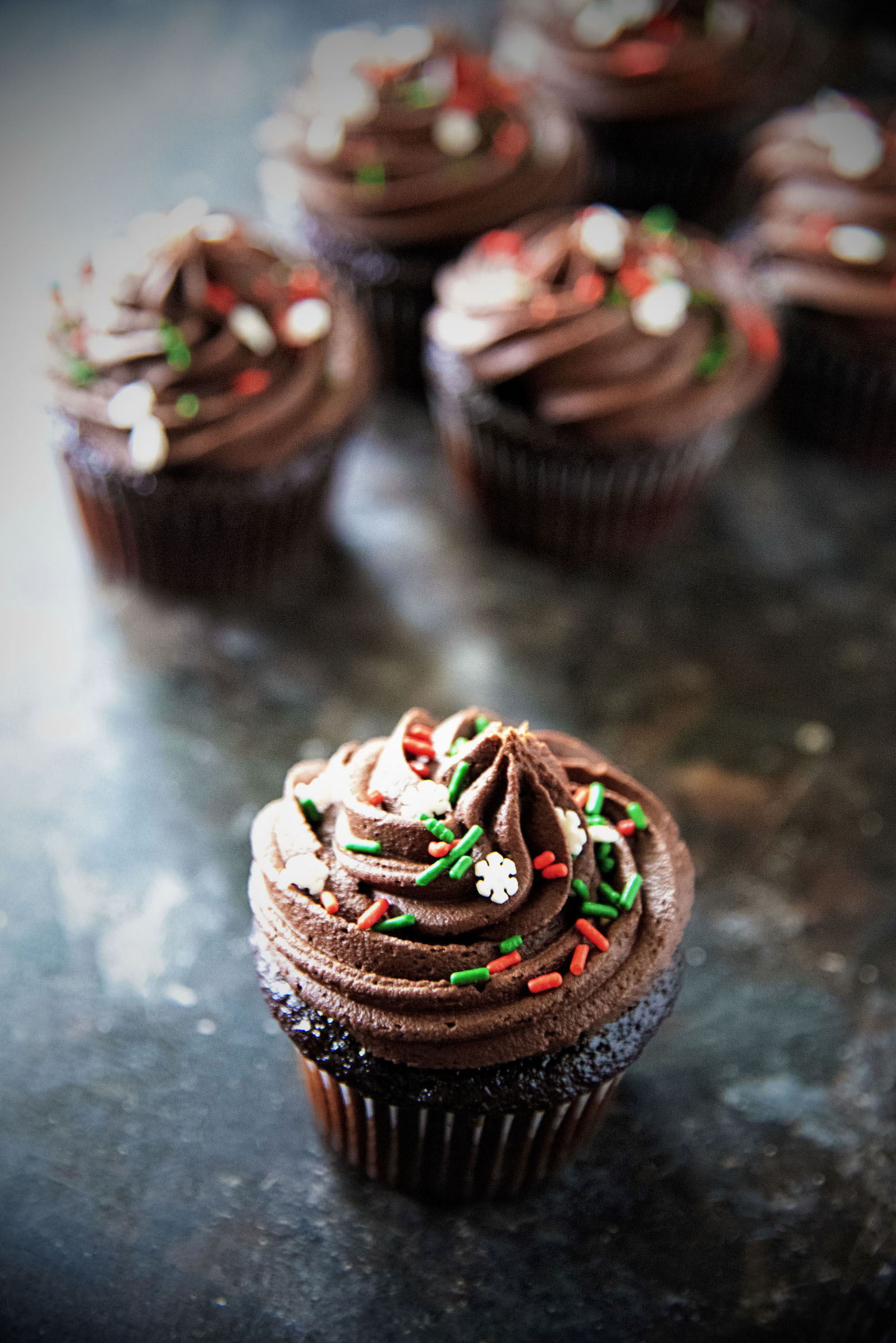 Chocolate Bourbon Eggnog Cupcakes