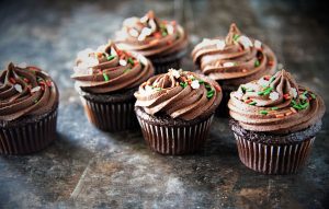 Chocolate Bourbon Eggnog Cupcakes