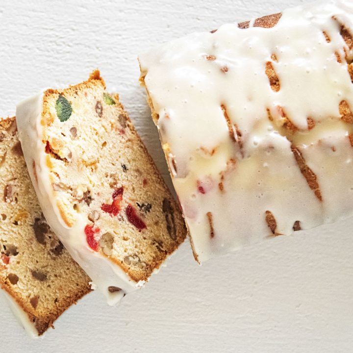 Bourbon Soaked Eggnog Fruitcake Pound Cake