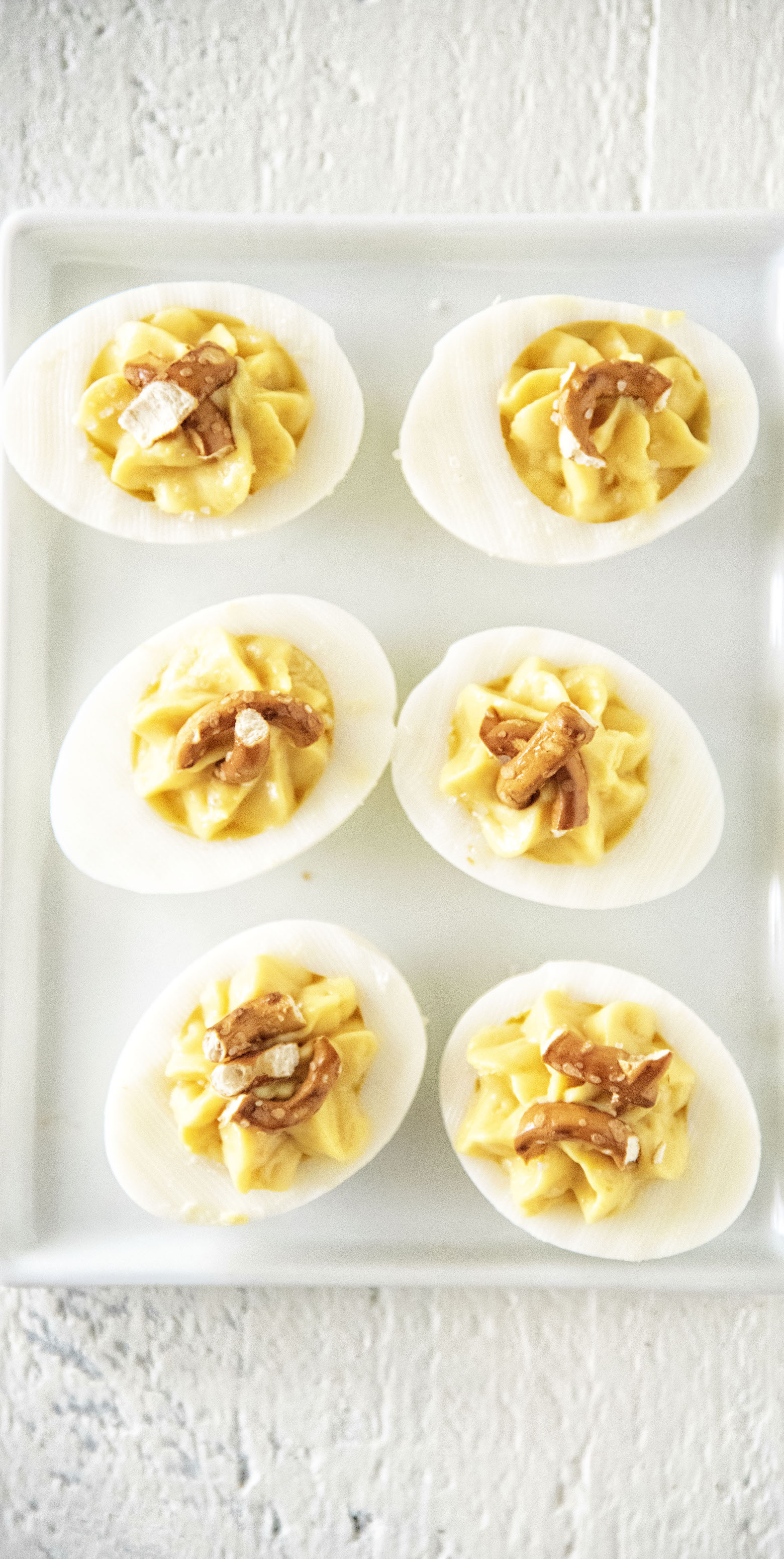 Honey Mustard Pretzel Deviled Eggs
