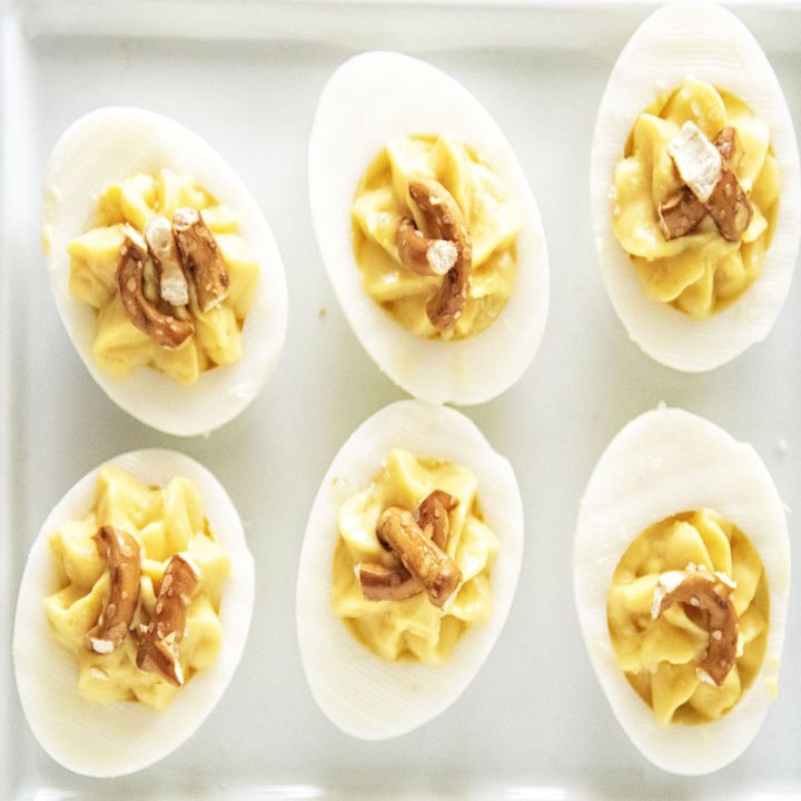 Honey Mustard Pretzel Deviled Eggs 