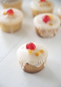 Orange Glazed Bourbon Soaked Fruitcake Cupcakes