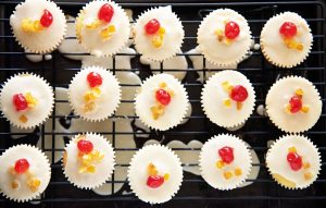 Orange Glazed Bourbon Soaked Fruitcake Cupcakes