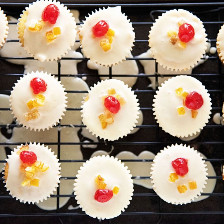 Orange Glazed Bourbon Soaked Fruitcake Cupcakes