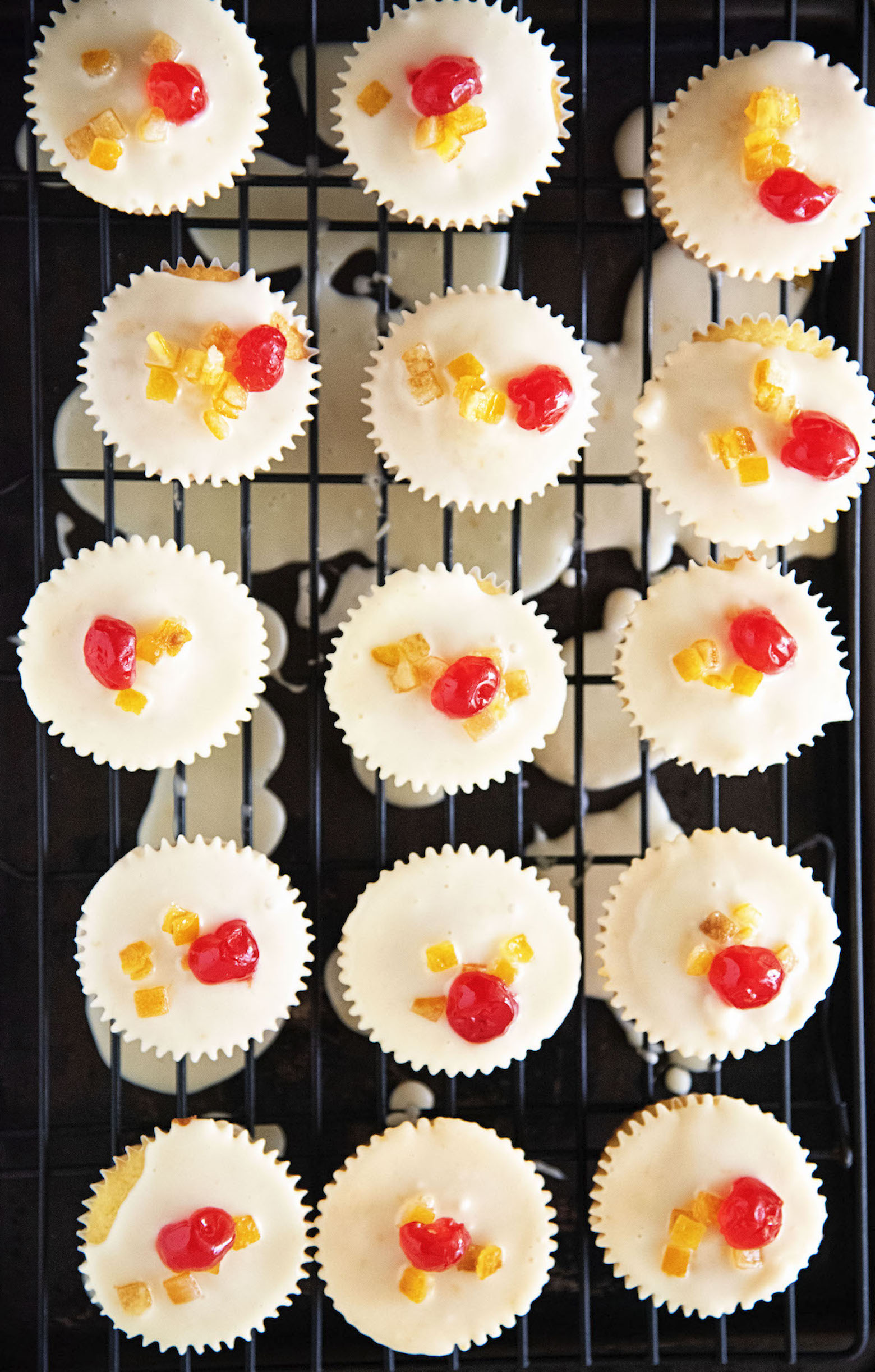 Orange Glazed Bourbon Soaked Fruitcake Cupcakes