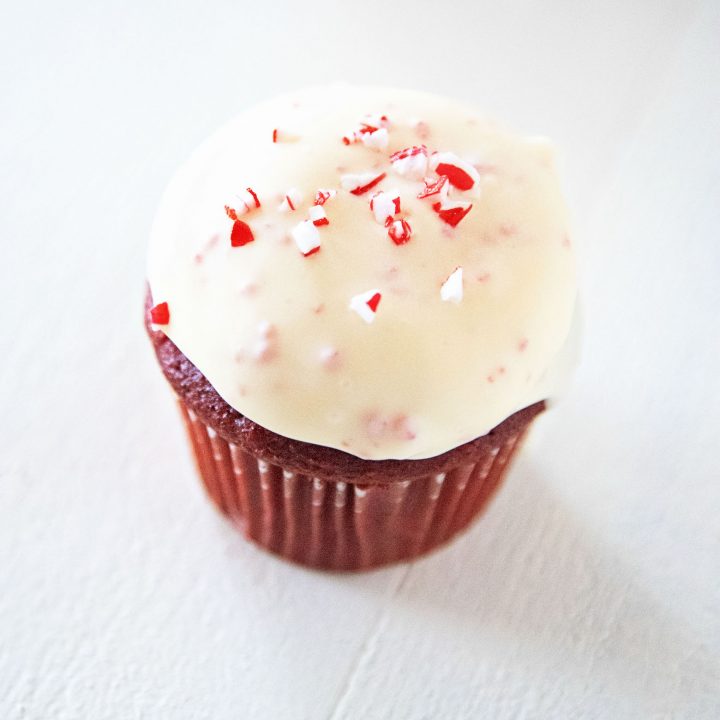 Peppermint Bark Red Velvet Cupcakes 