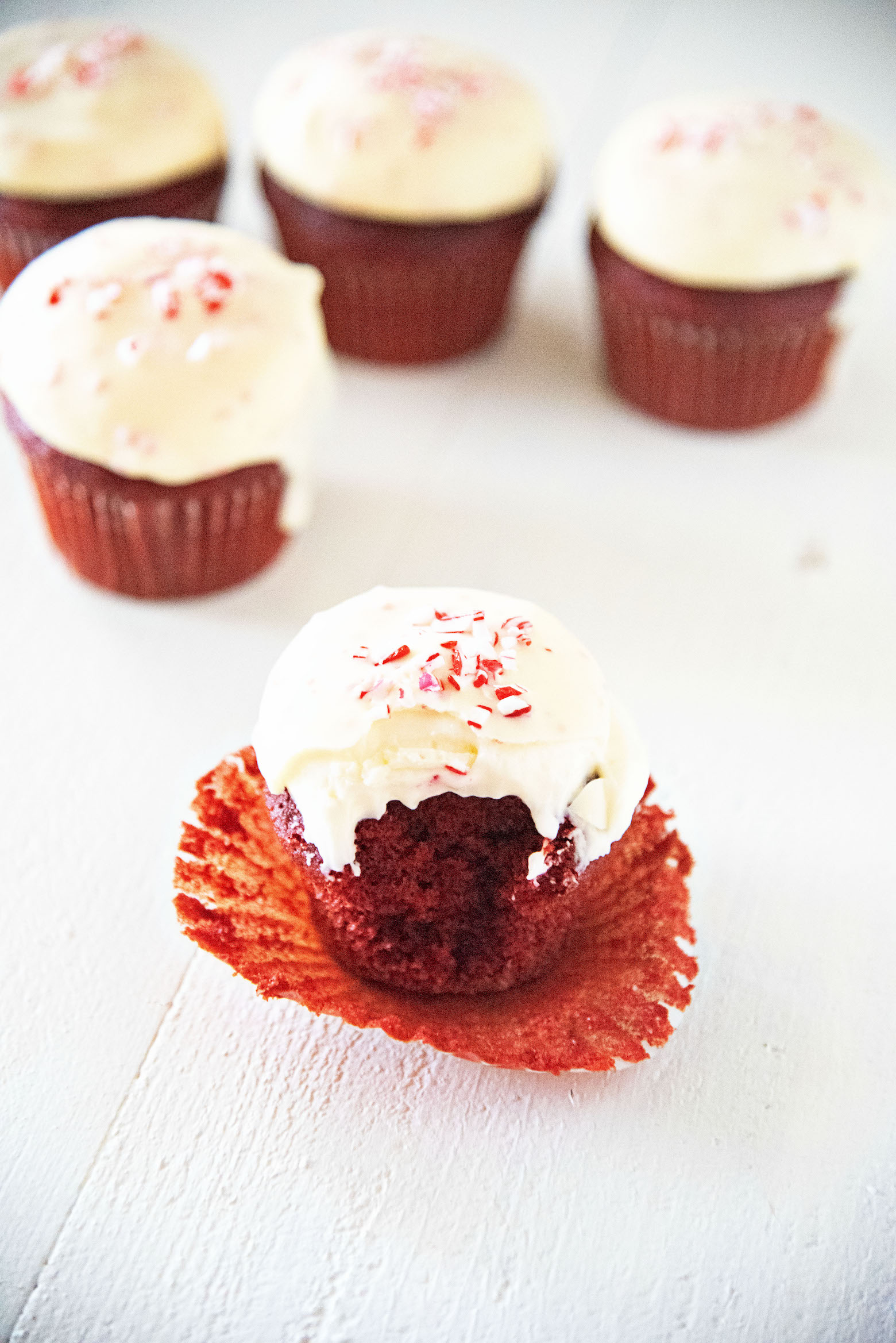 Peppermint Bark Red Velvet Cupcakes 