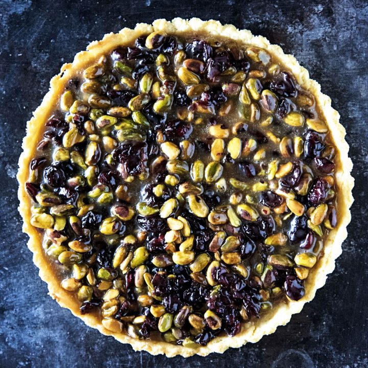 Pistachio Dried Cranberry Caramel Tart
