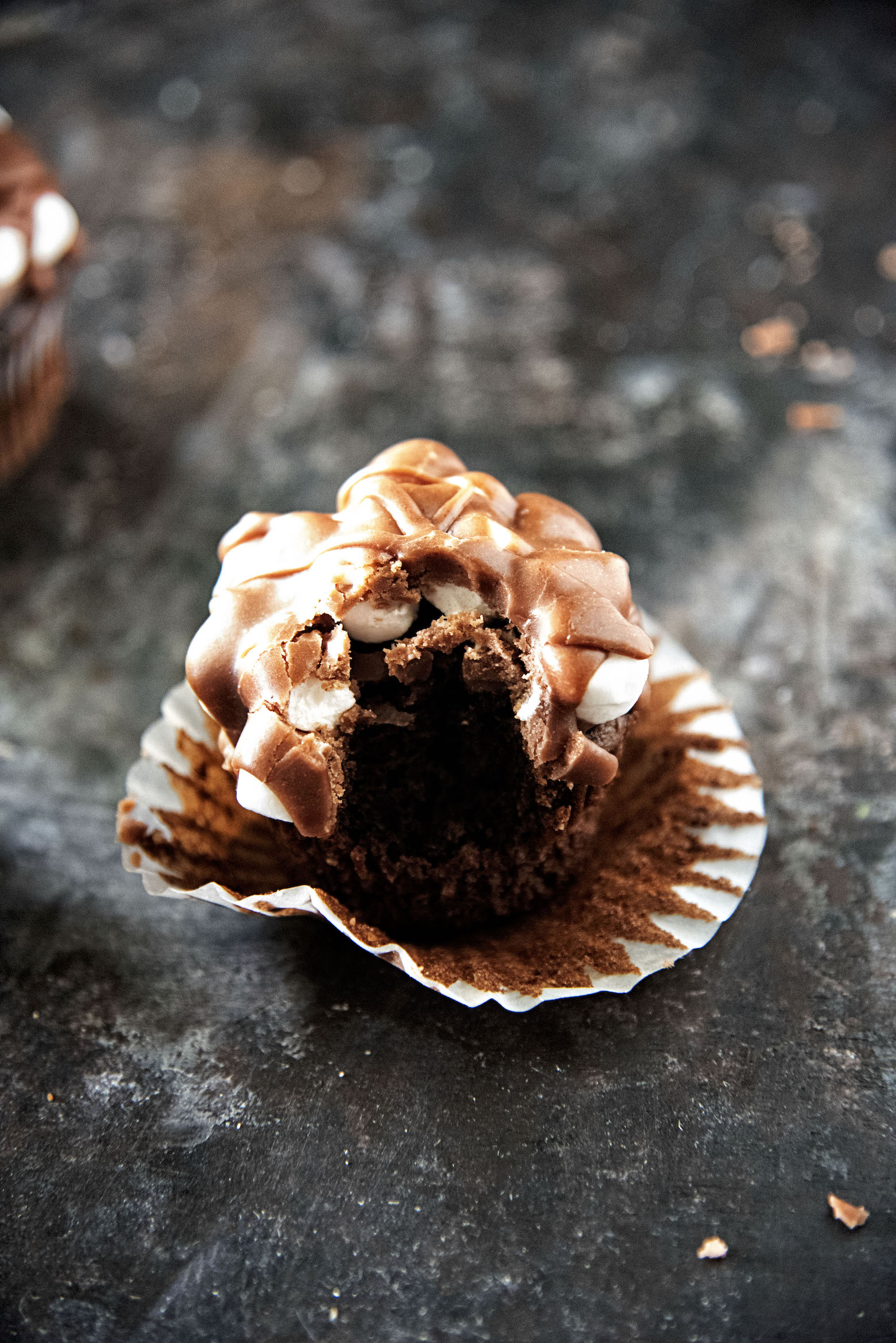 Chocolate Glazed Rocky Road Cupcakes