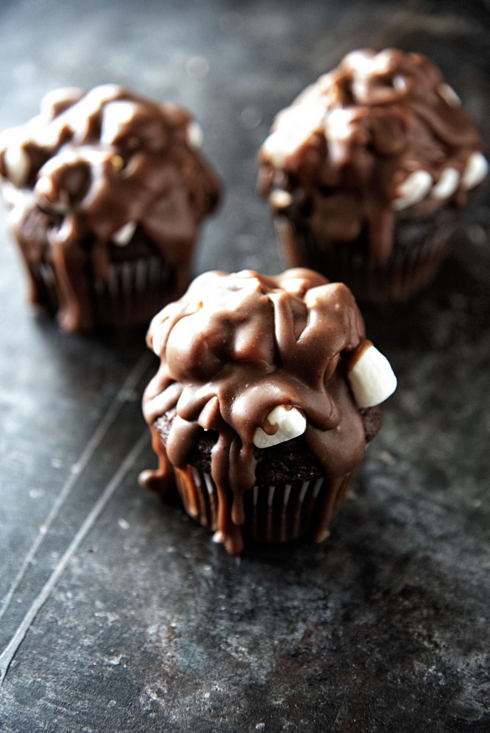 Chocolate Glazed Rocky Road Cupcakes 