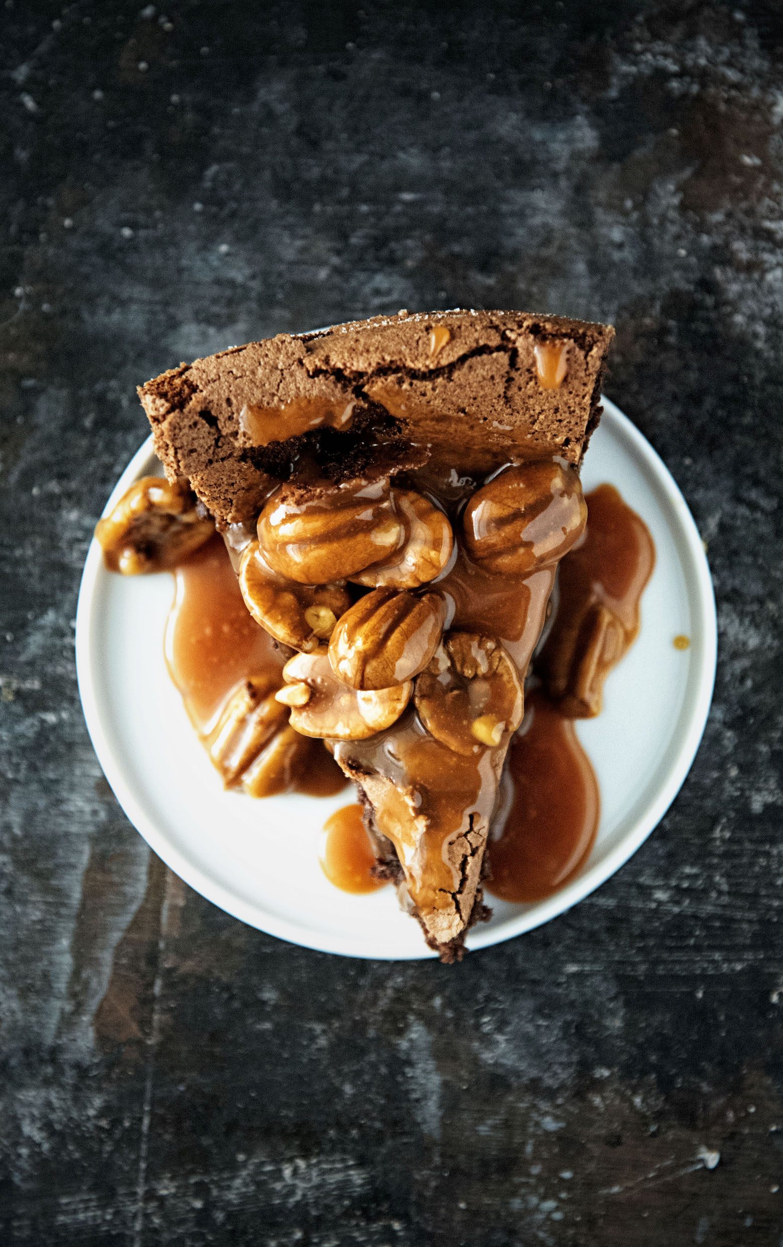 Fireball Caramel Pecan Topped Chocolate Cinnamon Flourless Cake