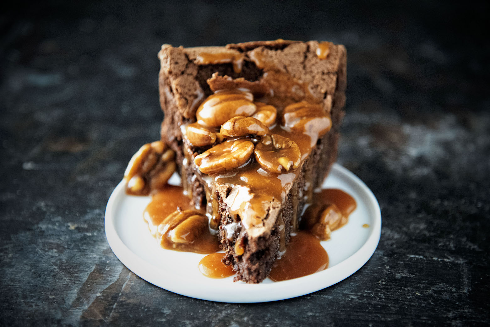 Fireball Caramel Pecan Topped Chocolate Cinnamon Flourless Cake