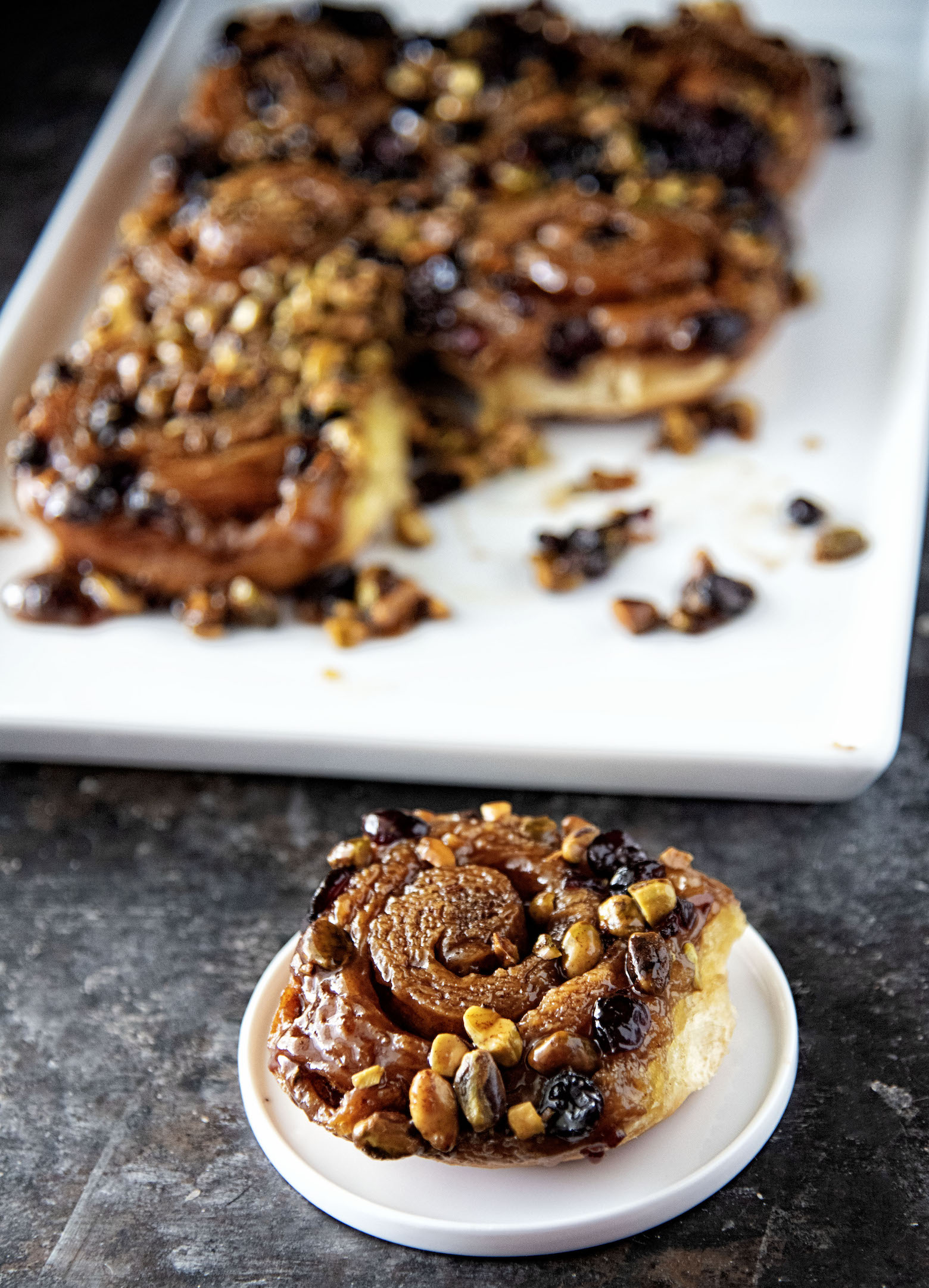 Orange Blossom Honey Pistachio Cranberry Sticky Buns 