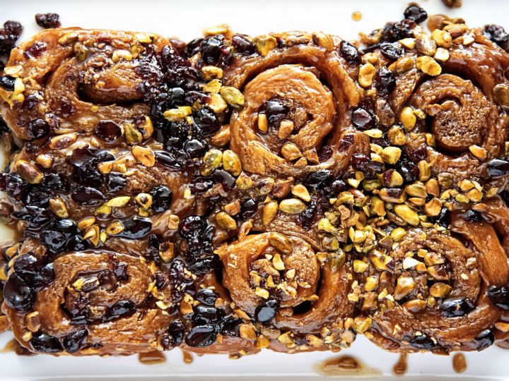 Orange Blossom Honey Pistachio Cranberry Sticky Buns