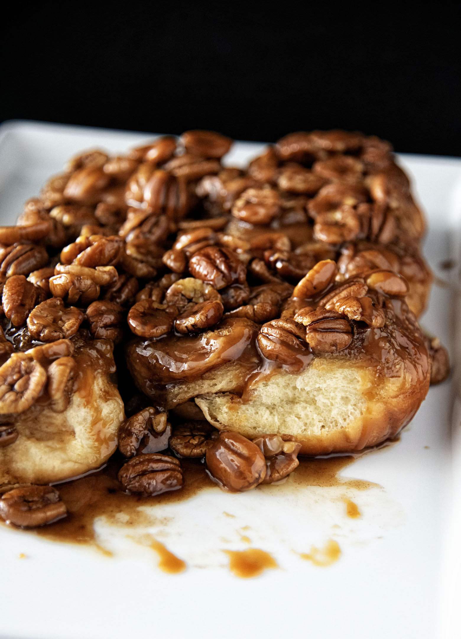 Close up shot of Whiskey Butterscotch Pecan Sticky Buns