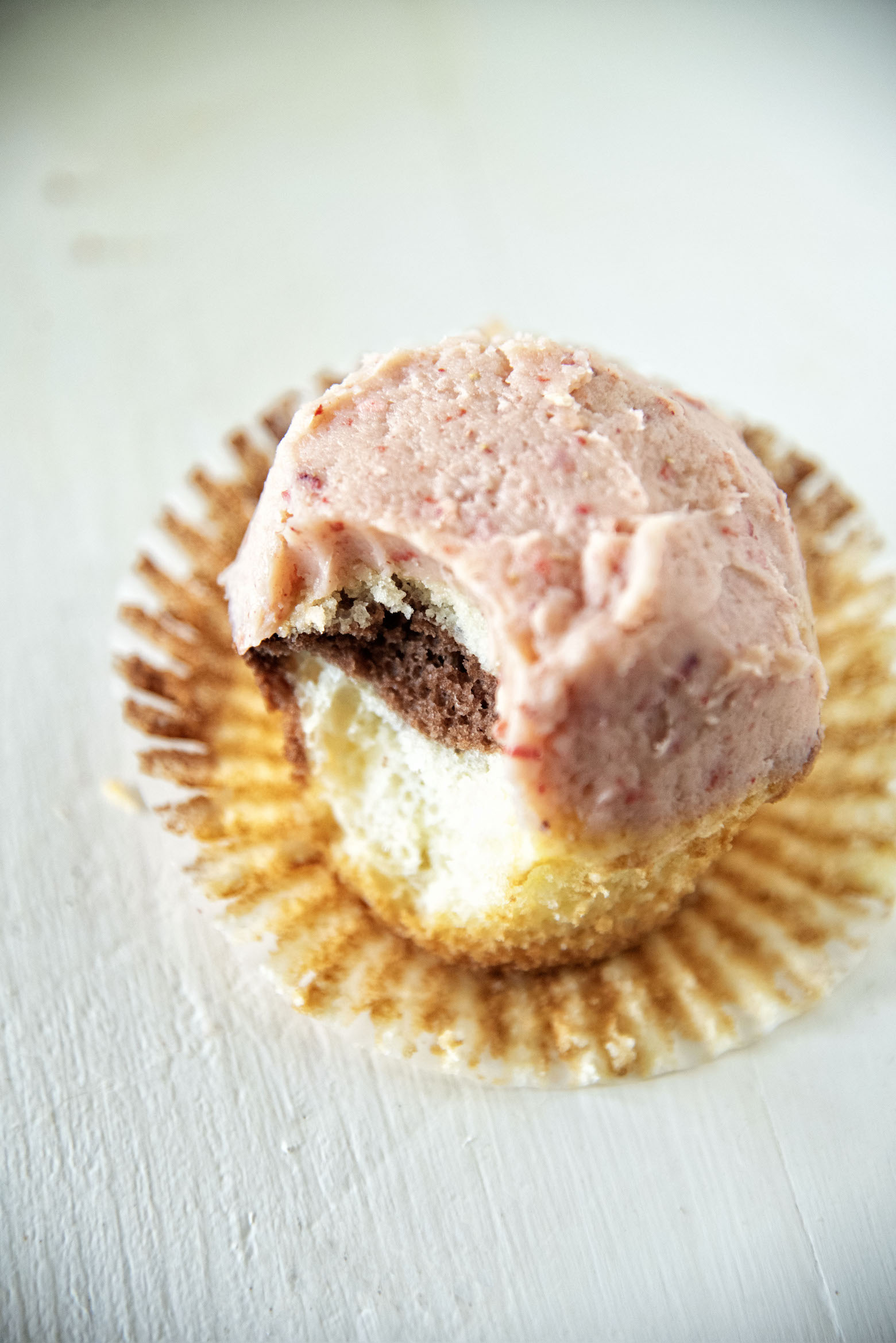 Strawberry Buttercream Neapolitan Cupcakes