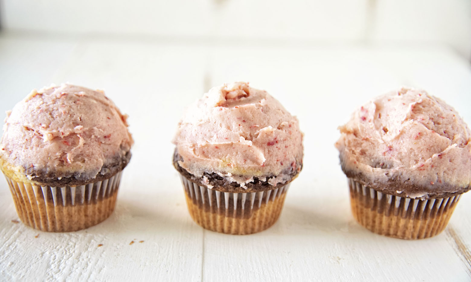 Strawberry Buttercream Neapolitan Cupcakes